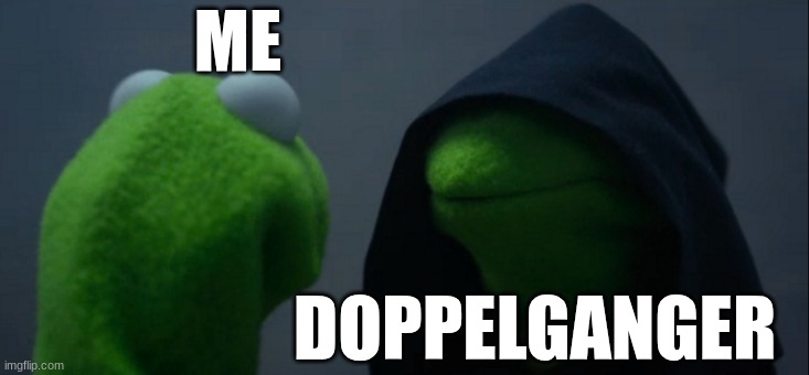 RUN | ME; DOPPELGANGER | image tagged in memes,evil kermit | made w/ Imgflip meme maker