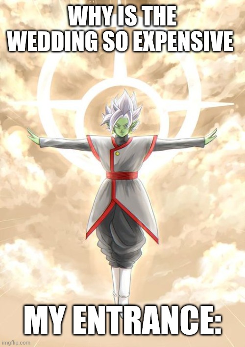 WHY IS THE WEDDING SO EXPENSIVE; MY ENTRANCE: | image tagged in dbz | made w/ Imgflip meme maker