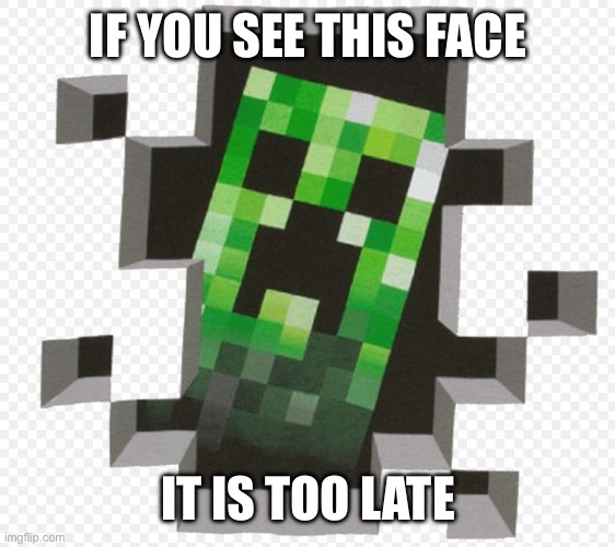 Boom | IF YOU SEE THIS FACE; IT IS TOO LATE | image tagged in minecraft creeper | made w/ Imgflip meme maker