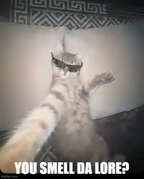 Cat with sunglasses is chillin | YOU SMELL DA LORE? | image tagged in cat with sunglasses is chillin | made w/ Imgflip meme maker