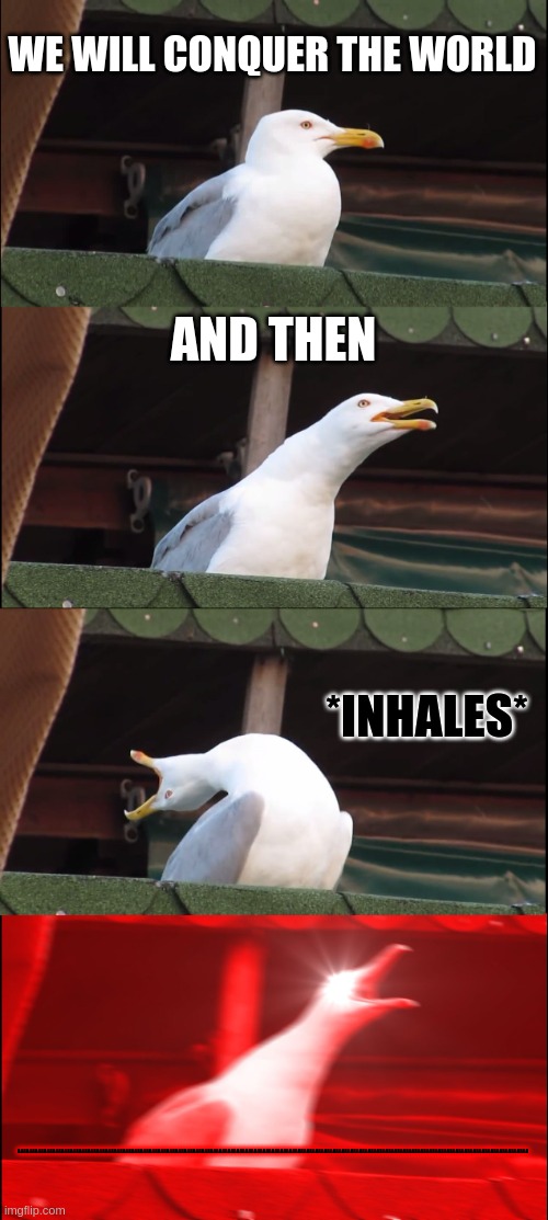 Inhaling Seagull | WE WILL CONQUER THE WORLD; AND THEN; *INHALES*; AAAAAAAAAAAAAAAAAAAAAAAAAAAAAAAAAAAAAAAAAAAAAAAAAAAAAAAAAAAAAAAAAAAAAAAAAAAAAAAAAAAAAAAAAAAAAAAAAAAAAAAAAAAAAAAAAAAAAAAAAAAAAAAAAAAAAAAAAAAAAAAAAAAAAAAAAAAAAAAAAAAAAAAAAAAAAAA | image tagged in memes,inhaling seagull | made w/ Imgflip meme maker