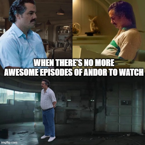 Andor Done | WHEN THERE'S NO MORE AWESOME EPISODES OF ANDOR TO WATCH | image tagged in star wars,andor | made w/ Imgflip meme maker