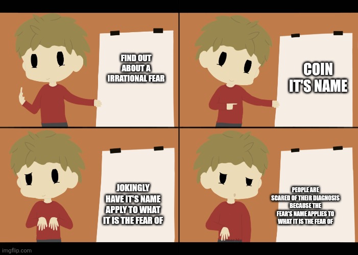 Grian's plan | COIN IT'S NAME; FIND OUT ABOUT A IRRATIONAL FEAR; PEOPLE ARE SCARED OF THEIR DIAGNOSIS BECAUSE THE FEAR'S NAME APPLIES TO WHAT IT IS THE FEAR OF; JOKINGLY HAVE IT'S NAME APPLY TO WHAT IT IS THE FEAR OF | image tagged in grian's plan | made w/ Imgflip meme maker