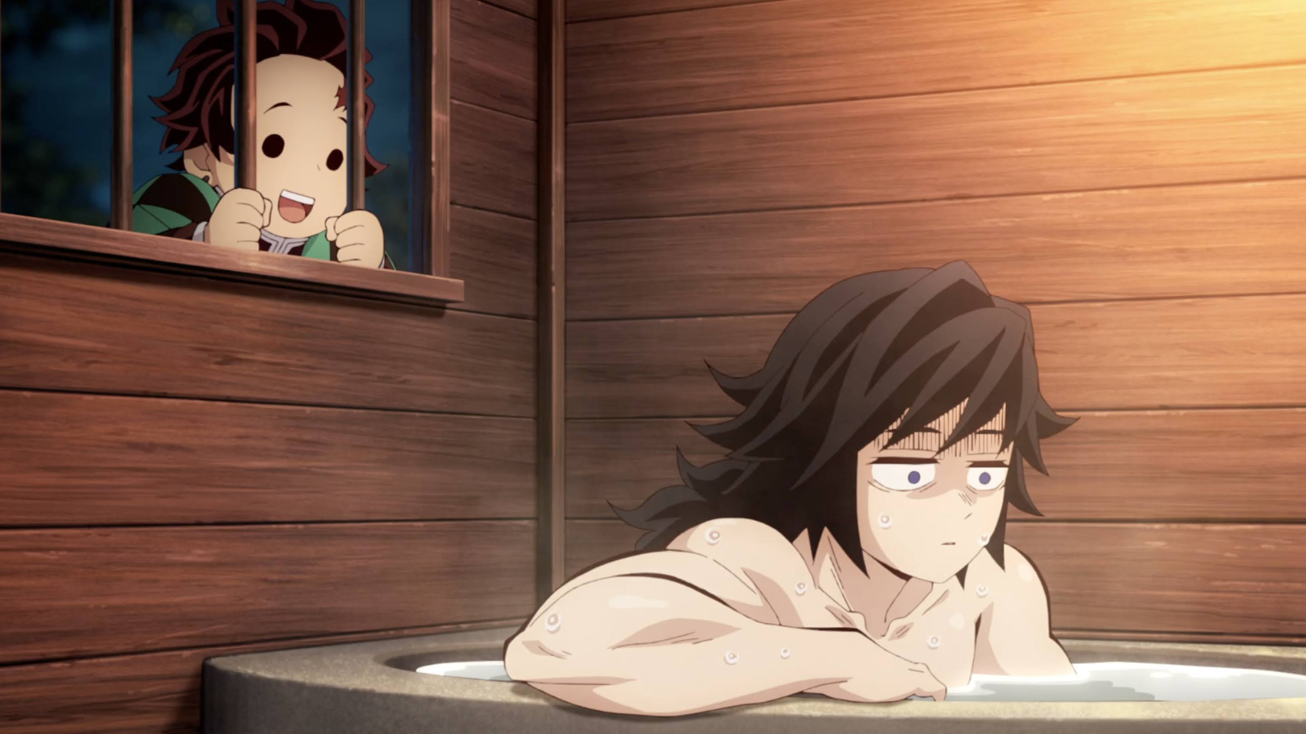 High Quality Tanjiro watching Giyu taking a bath Blank Meme Template
