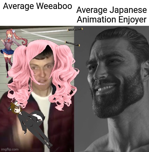 Average Fan vs Average Enjoyer | Average Japanese Animation Enjoyer; Average Weeaboo | image tagged in average fan vs average enjoyer | made w/ Imgflip meme maker