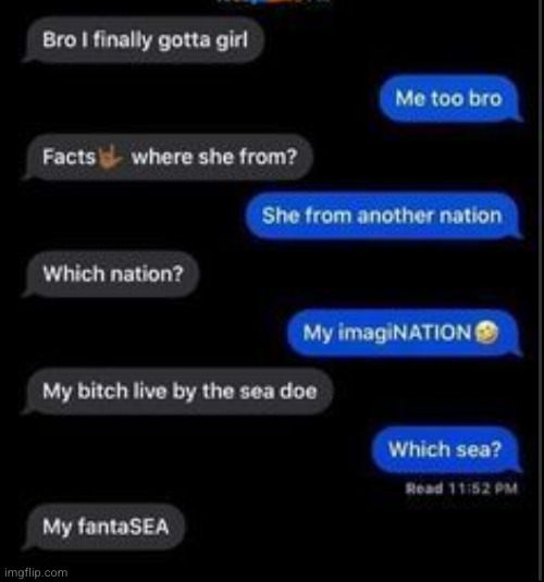 you and that one bro | image tagged in bro,funny,texts,funny texts,girlfriend,imagination | made w/ Imgflip meme maker