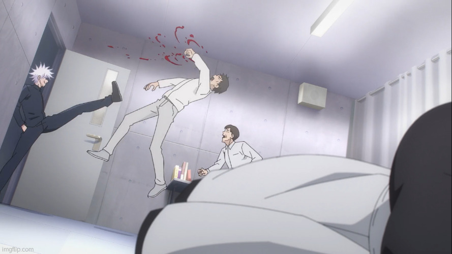 Gojo Satoru kicks guy in the face | image tagged in gojo satoru kicks guy in the face | made w/ Imgflip meme maker