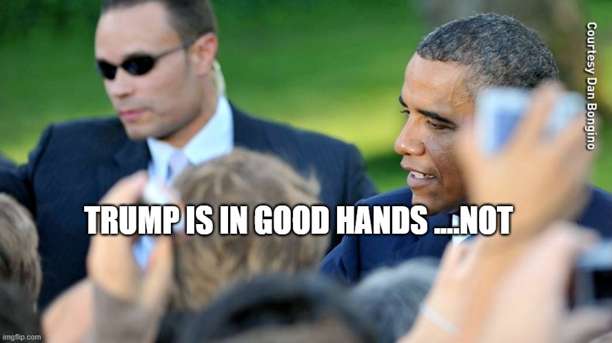 Barrack Obama with Dan Bongino | TRUMP IS IN GOOD HANDS ....NOT | image tagged in barrack obama with dan bongino | made w/ Imgflip meme maker
