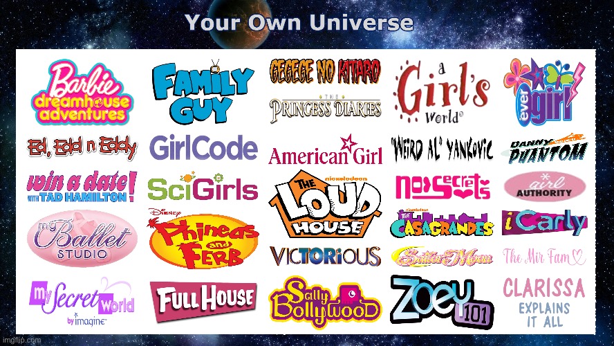 Brandon's Own Universe | image tagged in barbie,ballet,full house,sailor moon,icarly,the loud house | made w/ Imgflip meme maker