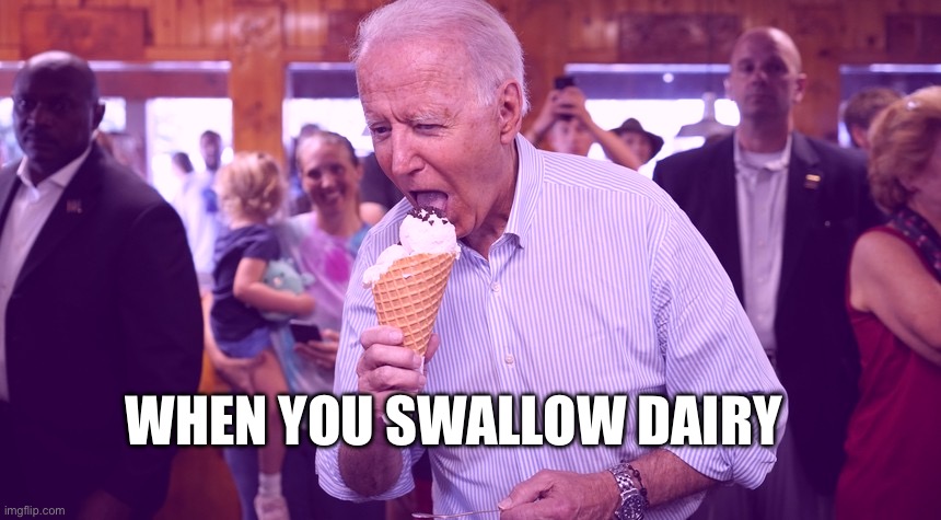 Icy af | WHEN YOU SWALLOW DAIRY | image tagged in ice cream joe biden,ice cream | made w/ Imgflip meme maker