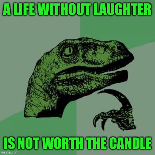 Philosoraptor Meme | A LIFE WITHOUT LAUGHTER; IS NOT WORTH THE CANDLE | image tagged in memes,philosoraptor | made w/ Imgflip meme maker