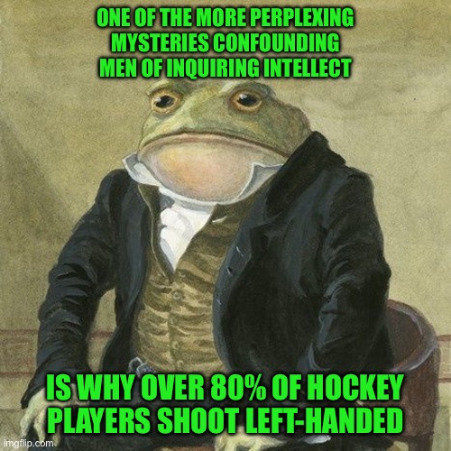 Gentlemen, it is with great pleasure to inform you that | ONE OF THE MORE PERPLEXING MYSTERIES CONFOUNDING MEN OF INQUIRING INTELLECT; IS WHY OVER 80% OF HOCKEY PLAYERS SHOOT LEFT-HANDED | image tagged in gentlemen it is with great pleasure to inform you that | made w/ Imgflip meme maker