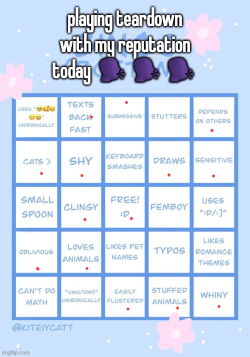peepoo | playing teardown with my reputation today 🗣️🗣️🗣️ | image tagged in bottom bingo | made w/ Imgflip meme maker