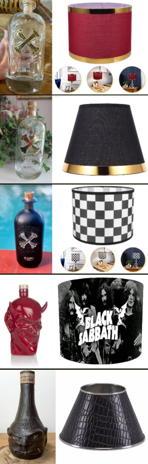 My rum bottles and the lampshades I want for them. I don't have the red yet | image tagged in creativity,lamp | made w/ Imgflip meme maker