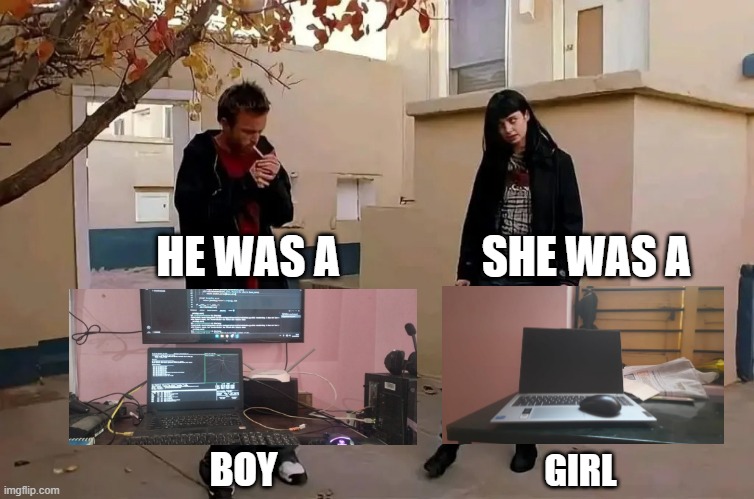 He was a boy, she was a girl | HE WAS A; SHE WAS A; BOY; GIRL | image tagged in he was a boy she was a girl | made w/ Imgflip meme maker