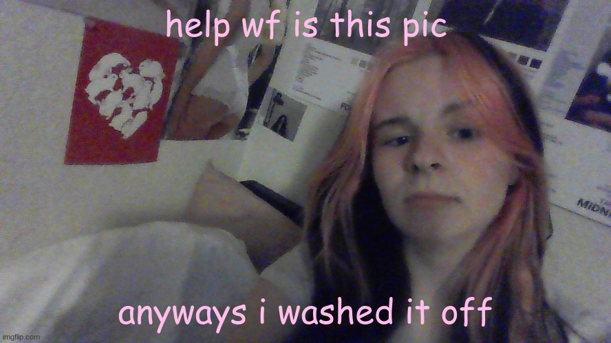 i took a pic whilst moving idk | help wf is this pic; anyways i washed it off | made w/ Imgflip meme maker