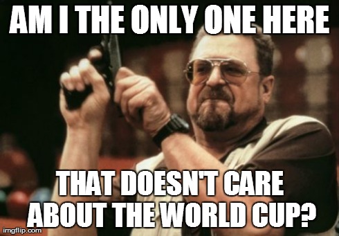 Am I The Only One Around Here | AM I THE ONLY ONE HERE THAT DOESN'T CARE ABOUT THE WORLD CUP? | image tagged in memes,am i the only one around here | made w/ Imgflip meme maker