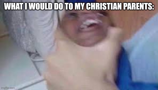 kid getting choked | WHAT I WOULD DO TO MY CHRISTIAN PARENTS: | image tagged in kid getting choked | made w/ Imgflip meme maker