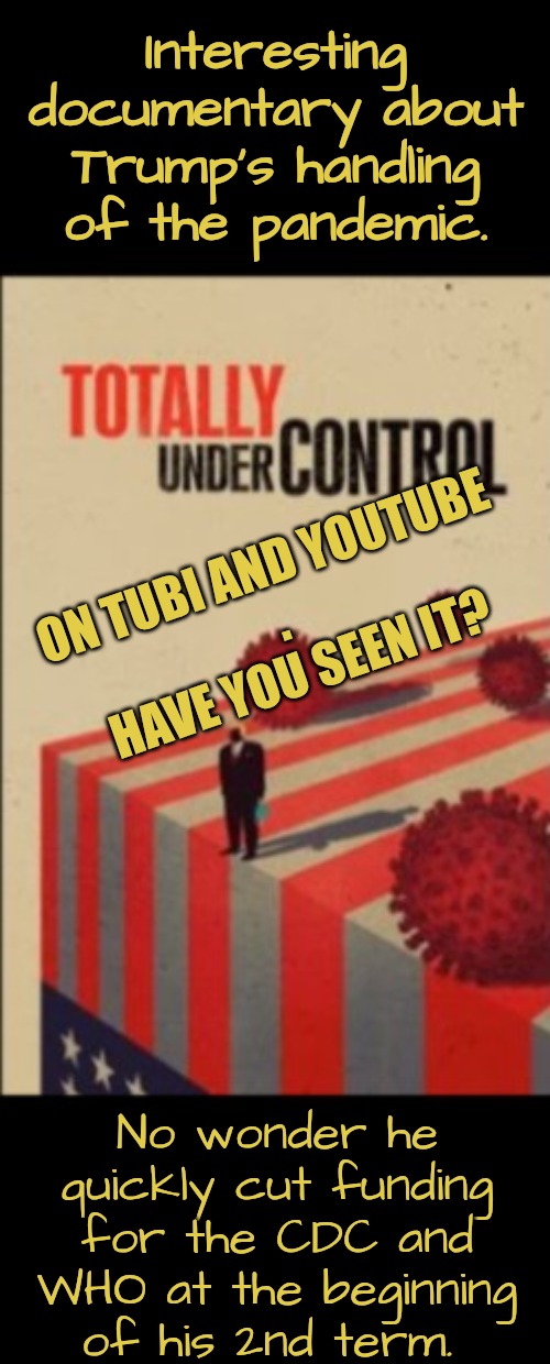 This Time, He'll be Better Prepared to Make More Money | Interesting documentary about Trump's handling of the pandemic. ON TUBI AND YOUTUBE
.
HAVE YOU SEEN IT? No wonder he quickly cut funding for the CDC and WHO at the beginning of his 2nd term. | image tagged in covid | made w/ Imgflip meme maker
