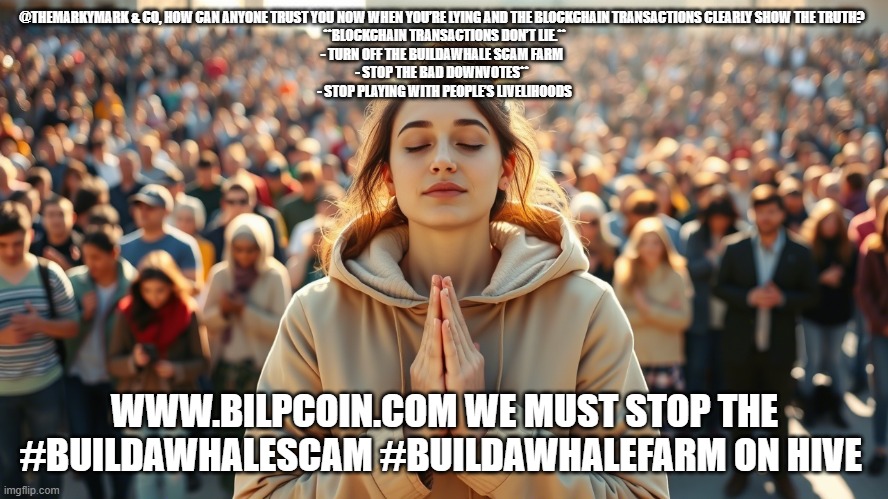 @THEMARKYMARK & CO, HOW CAN ANYONE TRUST YOU NOW WHEN YOU’RE LYING AND THE BLOCKCHAIN TRANSACTIONS CLEARLY SHOW THE TRUTH?  
**BLOCKCHAIN TRANSACTIONS DON’T LIE.**
- TURN OFF THE BUILDAWHALE SCAM FARM  
- STOP THE BAD DOWNVOTES**  
- STOP PLAYING WITH PEOPLE’S LIVELIHOODS; WWW.BILPCOIN.COM WE MUST STOP THE #BUILDAWHALESCAM #BUILDAWHALEFARM ON HIVE | made w/ Imgflip meme maker
