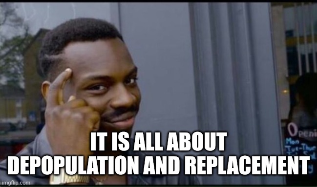 Thinking Black Man | IT IS ALL ABOUT DEPOPULATION AND REPLACEMENT | image tagged in thinking black man | made w/ Imgflip meme maker
