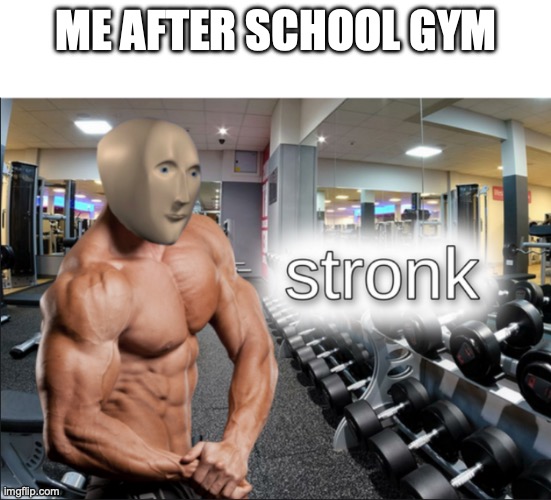 school gym be like that | ME AFTER SCHOOL GYM | image tagged in stronks | made w/ Imgflip meme maker