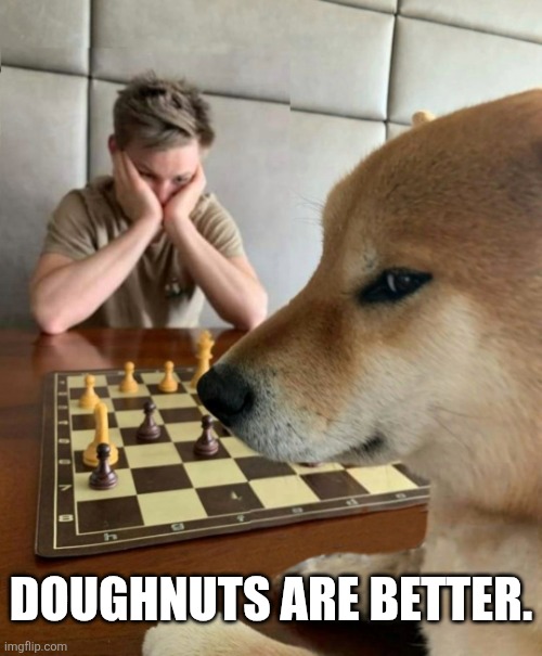 DOUGHNUTS ARE BETTER. | image tagged in chess doge | made w/ Imgflip meme maker