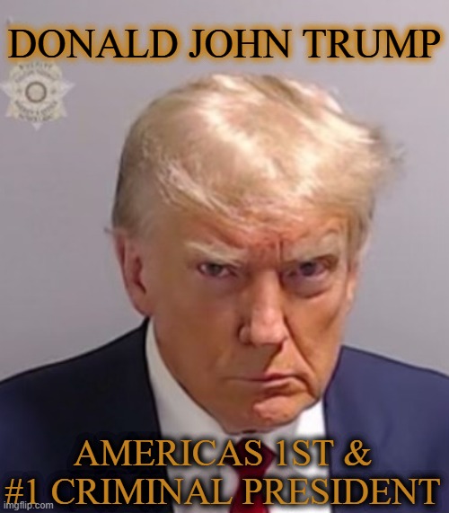 First Convicted Felon President in American History | DONALD JOHN TRUMP; AMERICAS 1ST & #1 CRIMINAL PRESIDENT | image tagged in donald trump mugshot,first convicted felon president in american history,fake potus,america is falling,america is failing | made w/ Imgflip meme maker