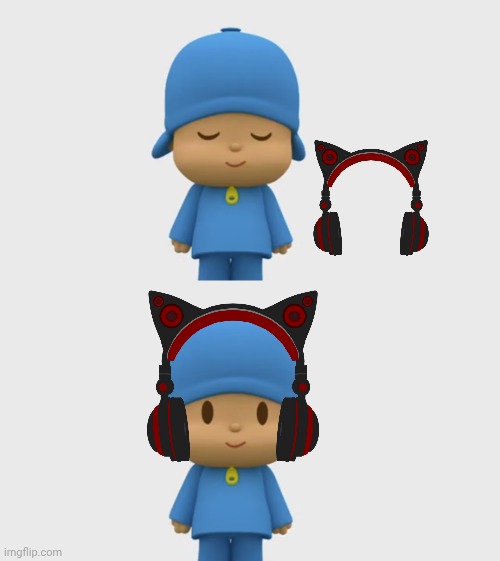 Pocoyo headphones | image tagged in pocoyo very sleepy,pocoyo wakes up | made w/ Imgflip meme maker