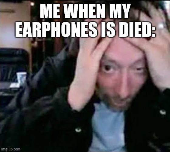 fr | ME WHEN MY EARPHONES IS DIED: | image tagged in insane,meme,crazy bitch,radiohead,real | made w/ Imgflip meme maker