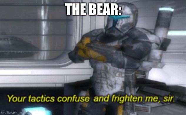 your tactics confuse and frighten me, sir | THE BEAR: | image tagged in your tactics confuse and frighten me sir | made w/ Imgflip meme maker