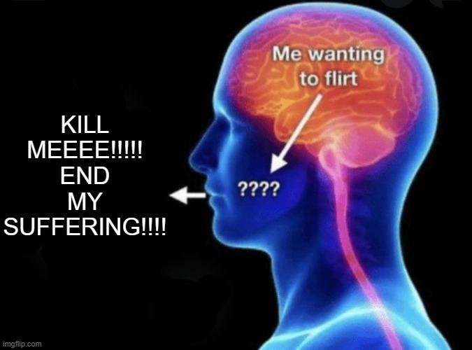 Me wanting to flirt | KILL MEEEE!!!!! END MY SUFFERING!!!! | image tagged in me wanting to flirt | made w/ Imgflip meme maker