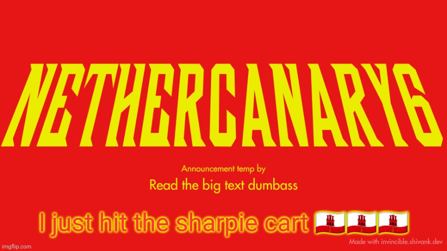 TITLE CARD | I just hit the sharpie cart 🇬🇮🇬🇮🇬🇮 | image tagged in title card | made w/ Imgflip meme maker