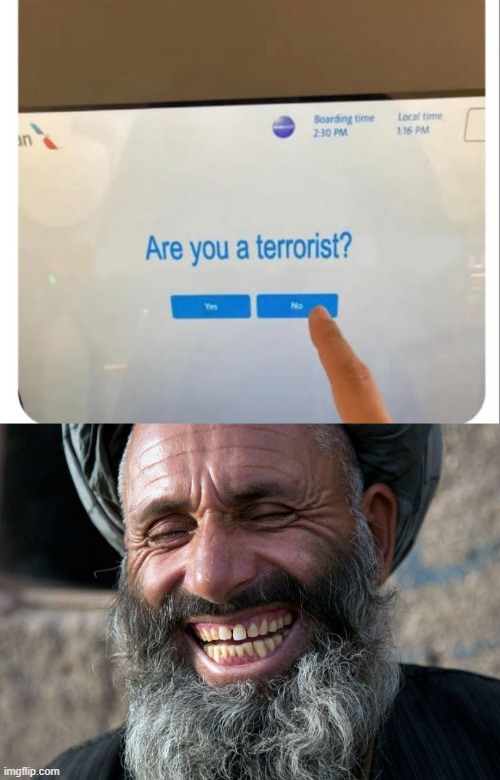 Click No | image tagged in laughing terrorist | made w/ Imgflip meme maker