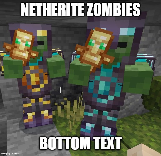 netherite zombies | NETHERITE ZOMBIES; BOTTOM TEXT | image tagged in two netherite zombies | made w/ Imgflip meme maker
