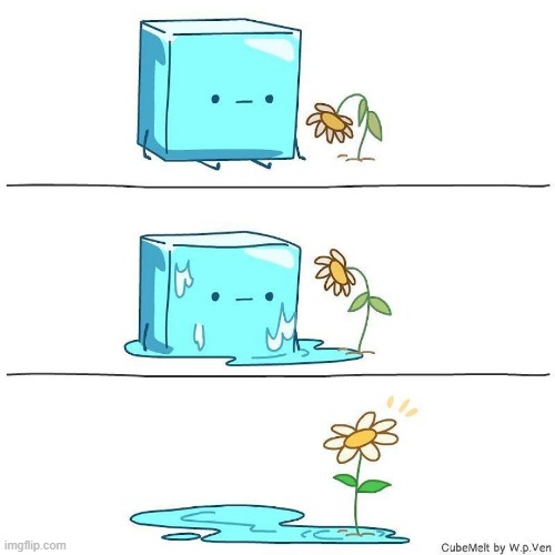 image tagged in flower,ice cube,melting,water | made w/ Imgflip meme maker