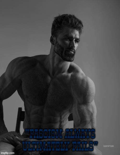 Giga Chad | "FASCISM ALWAYS ULTIMATELY FAILS" | image tagged in giga chad | made w/ Imgflip meme maker