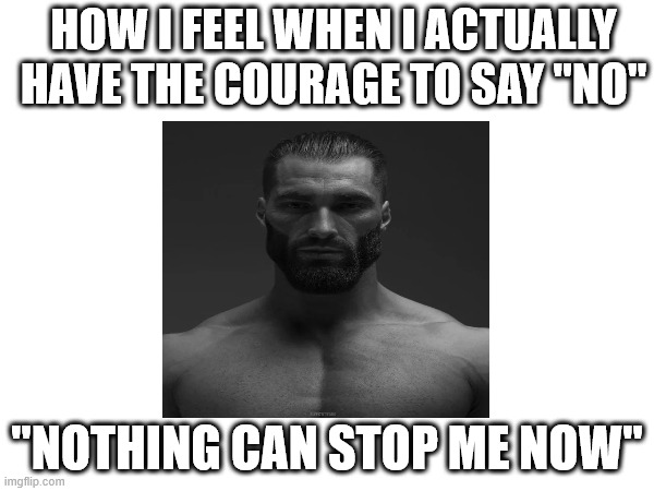 The courage to say "no" | HOW I FEEL WHEN I ACTUALLY HAVE THE COURAGE TO SAY "NO"; "NOTHING CAN STOP ME NOW" | image tagged in funny | made w/ Imgflip meme maker