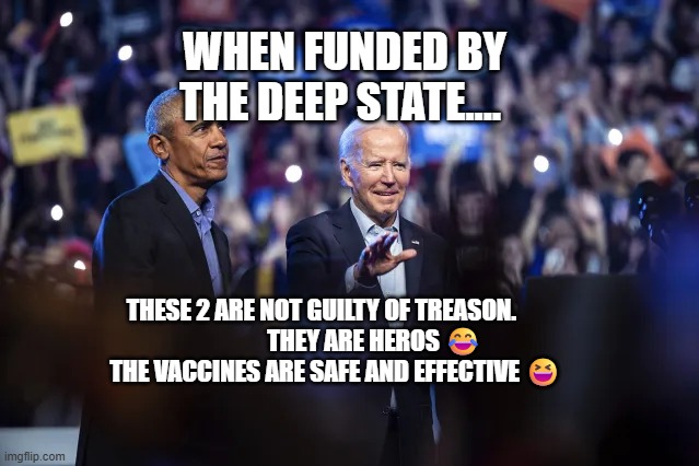 Dingle Barry and Geritol Joe | WHEN FUNDED BY THE DEEP STATE.... THESE 2 ARE NOT GUILTY OF TREASON.                          THEY ARE HEROS 😂           THE VACCINES ARE SAFE AND EFFECTIVE 😆 | image tagged in dingle barry and geritol joe | made w/ Imgflip meme maker
