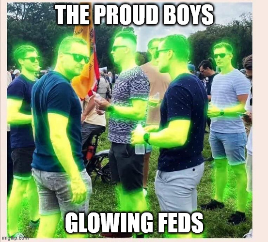 FED BOIS GLOWING | THE PROUD BOYS; GLOWING FEDS | image tagged in fed bois glowing | made w/ Imgflip meme maker