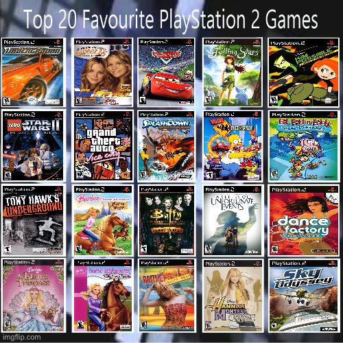 Brandon's Top 20 PlayStation 2 Games | image tagged in playstation,barbie,kim possible,grand theft auto,ed edd n eddy,the simpsons | made w/ Imgflip meme maker