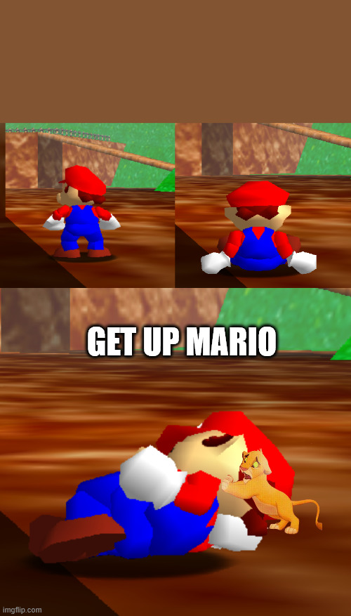 simba waking up mario | GET UP MARIO | image tagged in mario waiting,simba,lion king,nintendo,crossover,videogames | made w/ Imgflip meme maker