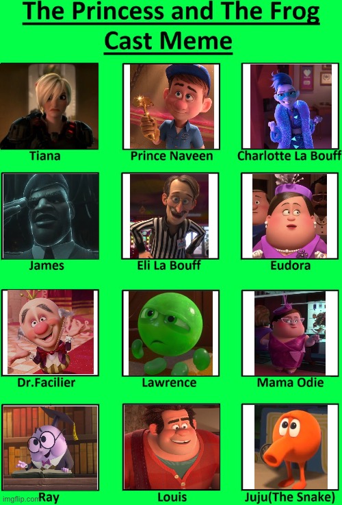The Sergeant and the Repairman | image tagged in the princess and the frog cast meme | made w/ Imgflip meme maker