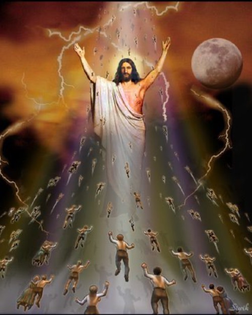 Caught Up In The Clouds | image tagged in jesus christ,holy spirit,god the father,rapture,prophetic christian art,caught up in the clouds | made w/ Imgflip meme maker