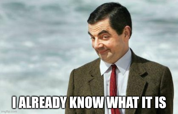 Mr. Bean Eyebrows | I ALREADY KNOW WHAT IT IS | image tagged in mr bean eyebrows | made w/ Imgflip meme maker