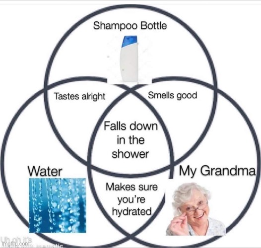 Grandma? | image tagged in grandma,fall,water,shampoo | made w/ Imgflip meme maker