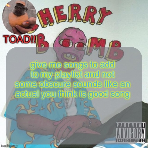 peak | give me songs to add to my playlist and not some obscure sounds like an actual you think is good song | image tagged in peak | made w/ Imgflip meme maker