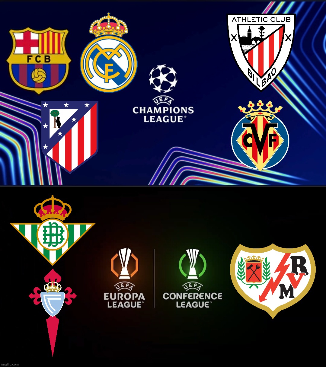 OFFICIAL: 8 LALIGA EA SPORTS Clubs in UEFA Club Competitions 2025/26 | image tagged in laliga,champions league,europa league,conference league,soccer,spain | made w/ Imgflip meme maker