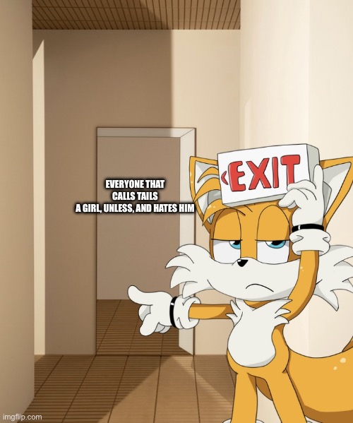 hes not unless whenever sega dont mess him up  i got inspired by one simlur | EVERYONE THAT CALLS TAILS A GIRL, UNLESS, AND HATES HIM | image tagged in meme,sonic,sonic the hedgehog,tails | made w/ Imgflip meme maker