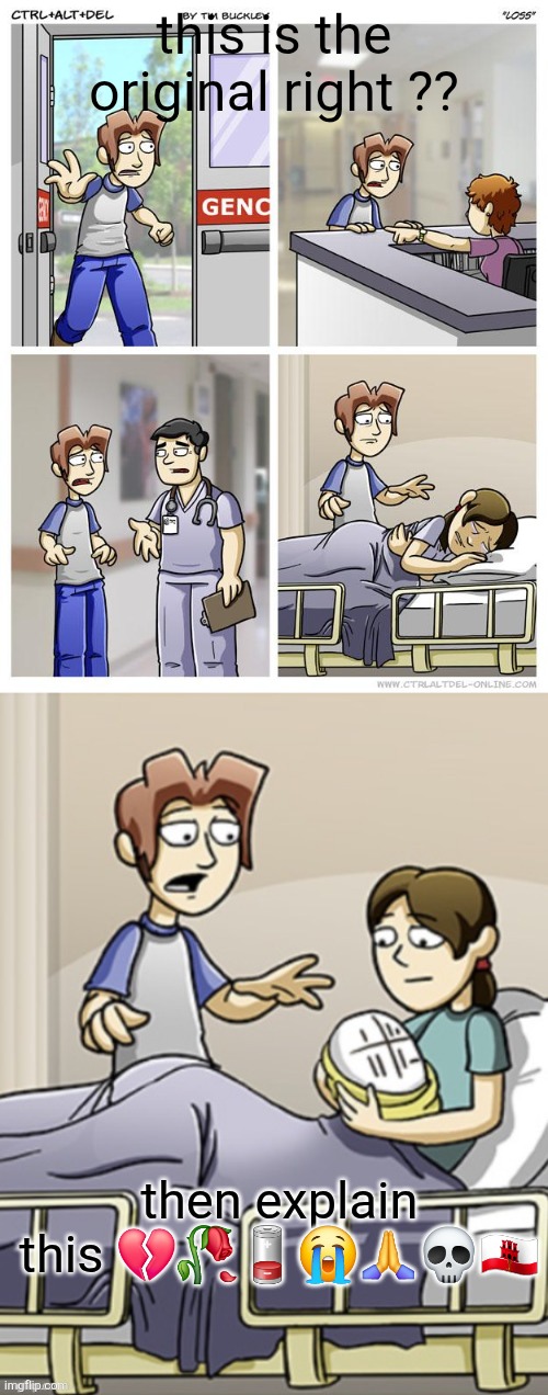 i thought the baby was gabriel from ultrakill bruh | this is the original right ?? then explain this 💔🥀🪫😭🙏💀🇬🇮 | image tagged in loss | made w/ Imgflip meme maker